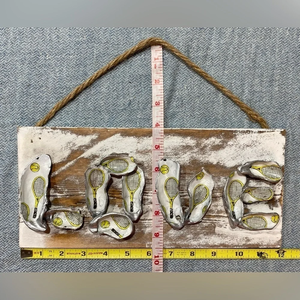 Wall Door Hanging Made of Oyster Shells Tennis LOVE Design Handmade
